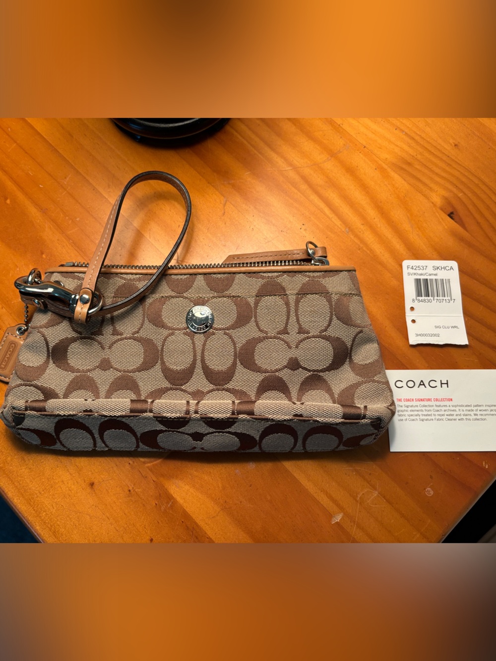 Coach Signature Canvas Wristlet in Brown/Tan